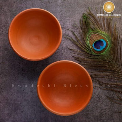 Swadeshi Blessings HandMade Unglazed Clay Serving Bowl Set/Terracotta Bowls/Earthen Snack Bowl/Small Yogurt Pots/Mud Bowls, 5 Inch