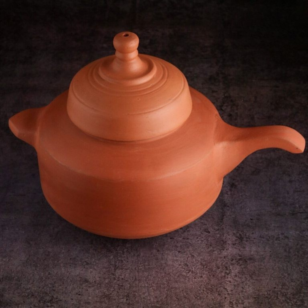 Swadeshi Blessings Exclusive Range HandMade Unglazed Clay Cooker with Lid/ Mitti Ke Bartan (With Mirror Finish) + FREE ASH For Cleaning