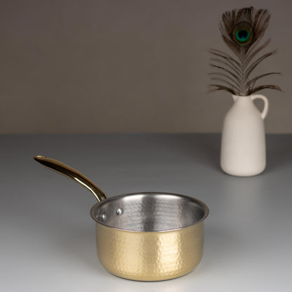 Swadeshi Blessings Exclusive Range Brass Sauce Pan for Cooking, with Lid/Teflon-Free/Naturally Non-Stick Brass Utensils with Tin Coating