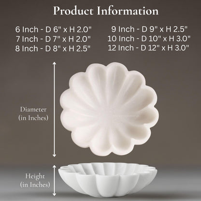 HandCrafted Marble Large Decorative Bowl | White Decorative Bowls for Home Decor | Ruffle Bowl | Scalloped Bowl | Fluted Bowl | Key/Fruit Bowl | Ring Dish | Organic Modern Home Decor Bowl |6-12Inches