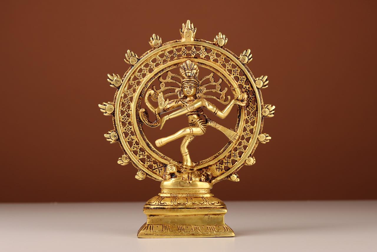 Brass Nataraja Idol, Dancing Shiva Murti with Ring of Fire, For Home &amp; Puja Ghar