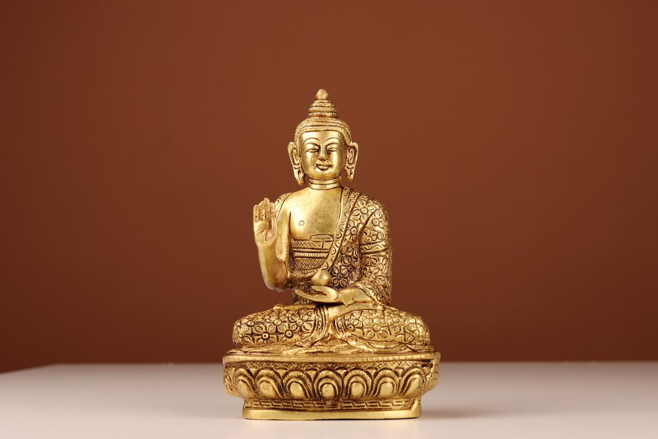 Brass Buddha Idol in Abhaya Mudra, Lord Buddha Murti, For Home, Meditation Room &amp; Puja Ghar