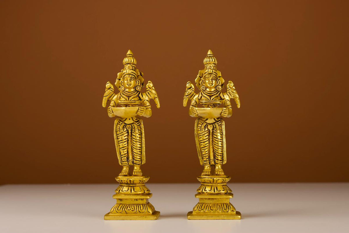 Brass Deepalakshmi Pair, Lakshmi Diya Idol, Pooja Ghar, Home Mandir, Prayer Room