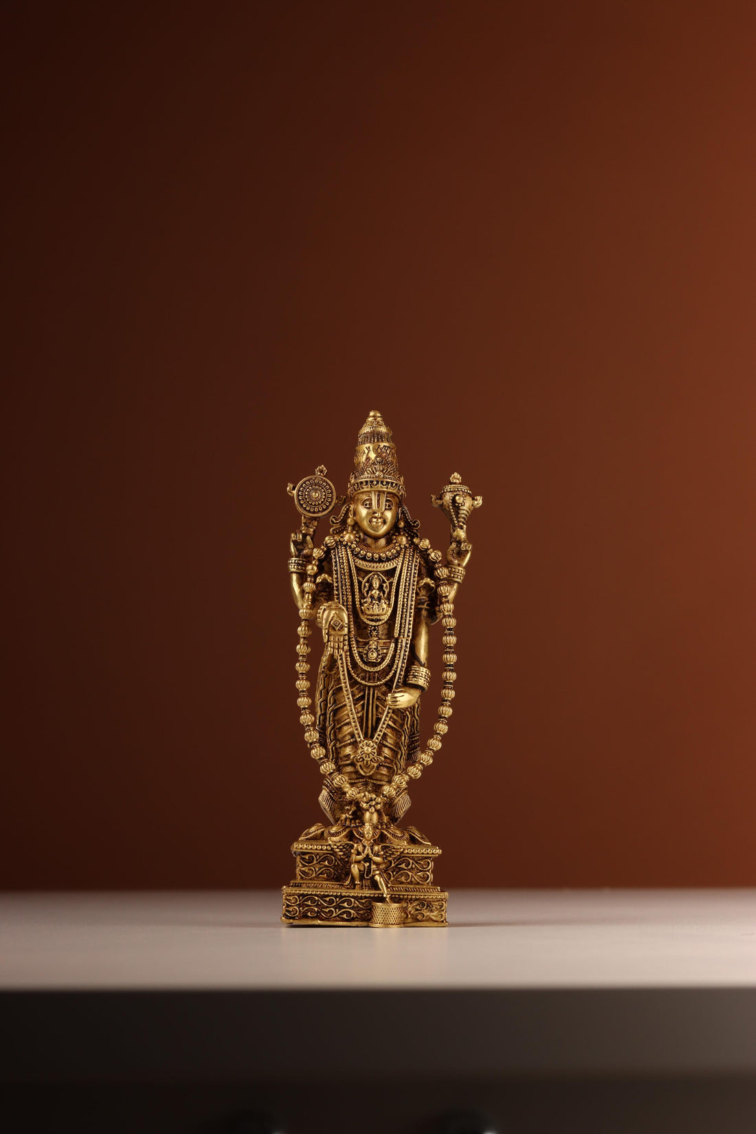 Brass Vishnu Idol with Divine Ornaments, Lord Vishnu Murti, For Mandir &amp; Puja Ghar