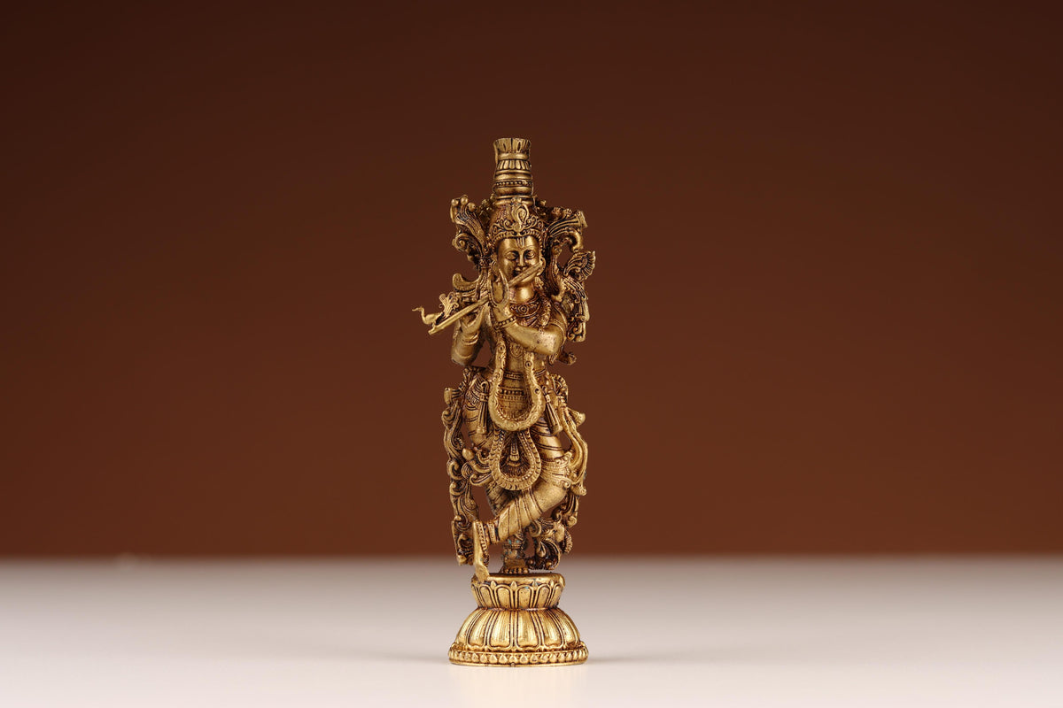 Brass Krishna Idol Playing Flute, Lord Krishna Murti, For Mandir &amp; Puja Ghar