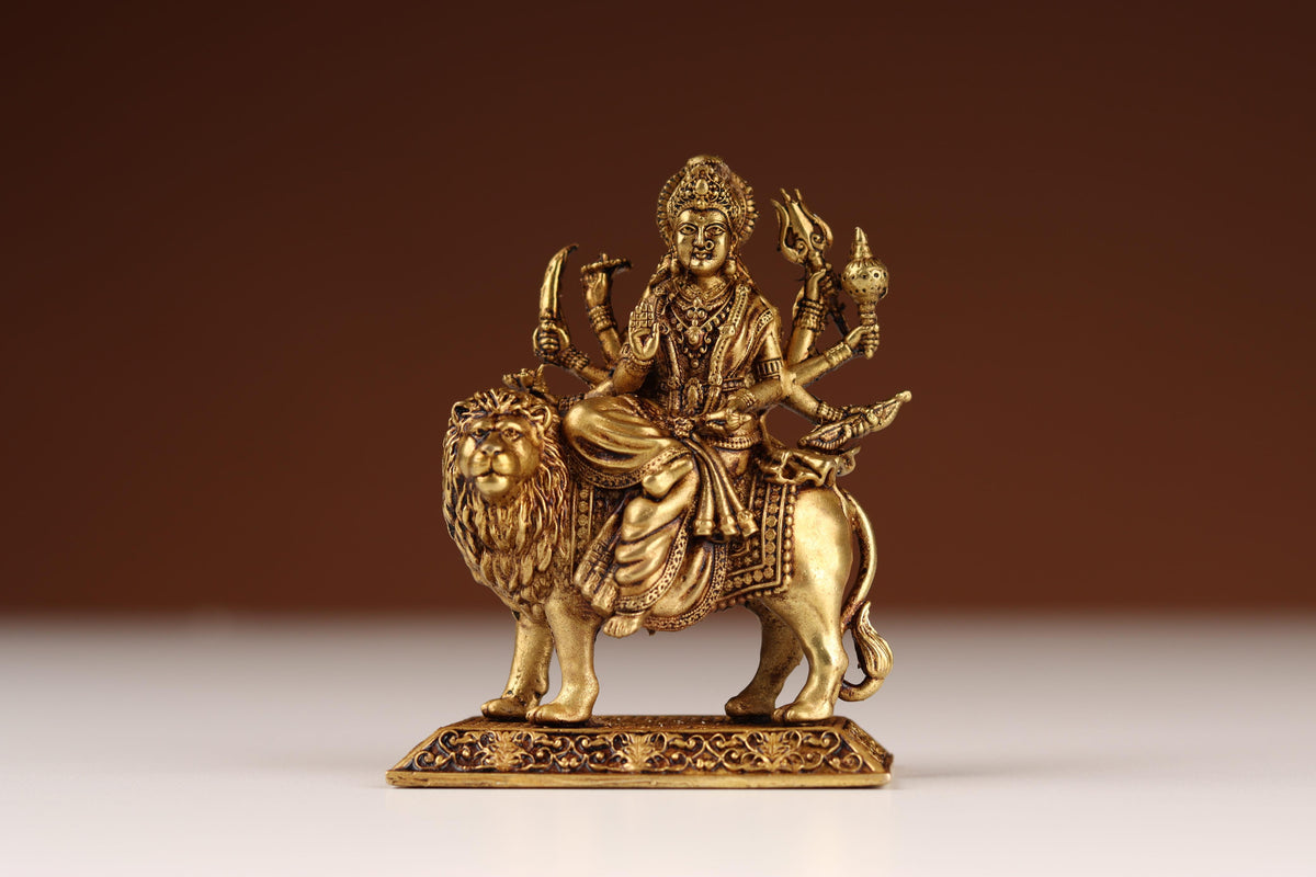 Brass Durga Maa Idol with Lion, Durga Murti, For Mandir &amp; Puja Ghar