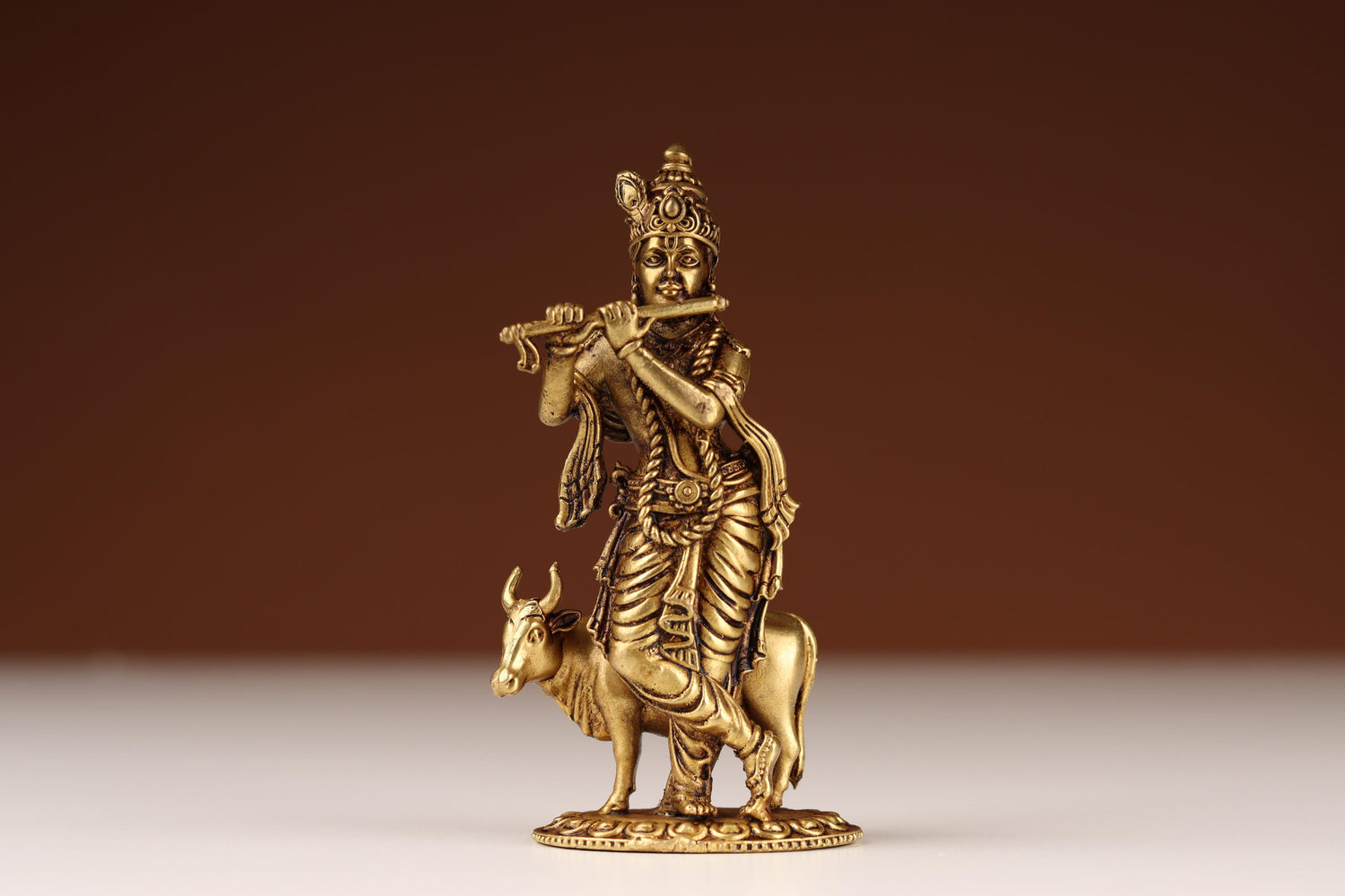 Brass Krishna Idol with Cow, Krishna Murti, For Mandir &amp; Puja Ghar