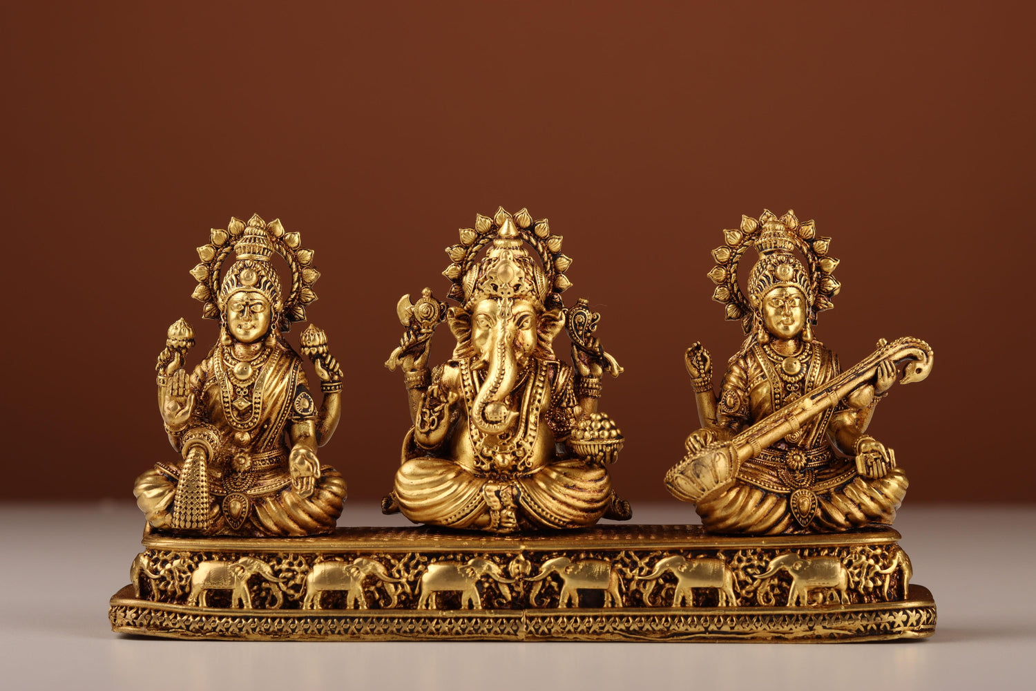 Brass Lakshmi Ganesha Saraswati Idol, Divine Trinity Murti, For Puja Ghar &amp; Mandir