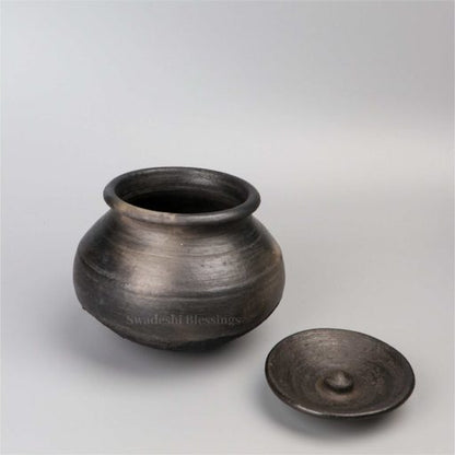 Swadeshi Blessings Exclusive Range Unglazed Clay Handi/Earthen Pot Combo for Cooking with Lid, 1.5Ltr Each (with Natural Firing Shade &amp; Mirror Shine) + Free ASH for Cleaning